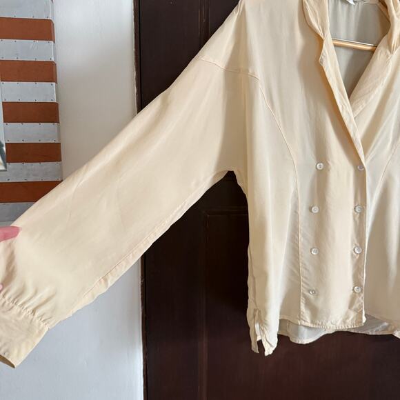 80s Vintage OMANTI 100% Silk Double Breasted Button Down Blouse Shirt Jacket 10 - Picture 2 of 6